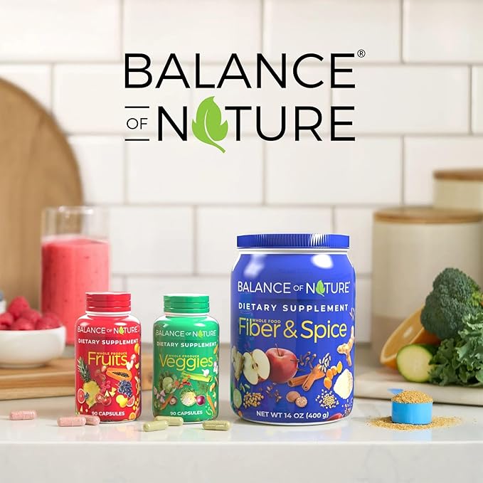 Balance of Nature Fiber &amp Spice - Psyllium Husk Flax Seed Turmeric &amp Apple - 30 Servings