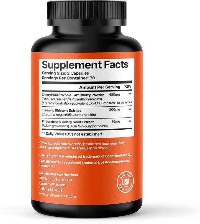 3 in 1 Uric Acid Flush Cleanse – Tart Cherry Extract with Turmeric &amp Celery Seed Supplement Purge - Feet and Joint Support - 60 Veggie Capsules