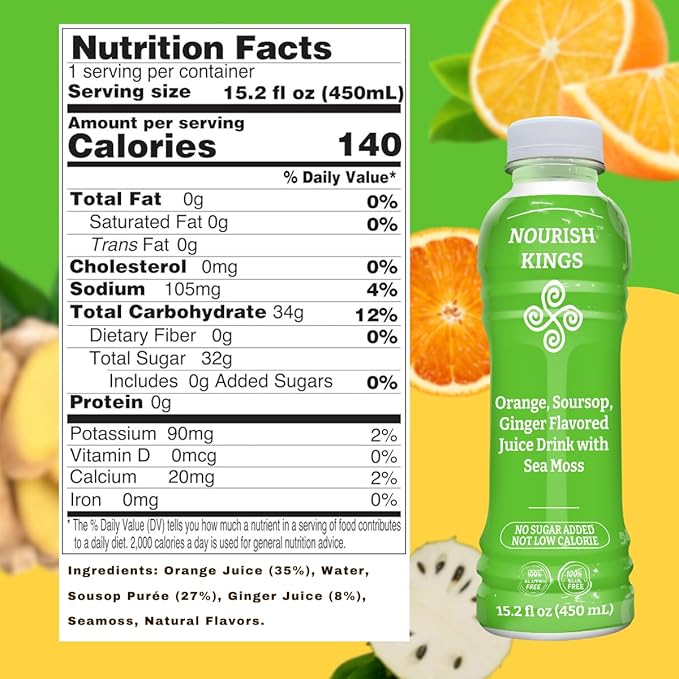 Nourish Kings- Sea Moss drink Superfood Variety Pack No Added Sugars or Preservatives 4 pack of 15.2 Fl oz Bottles