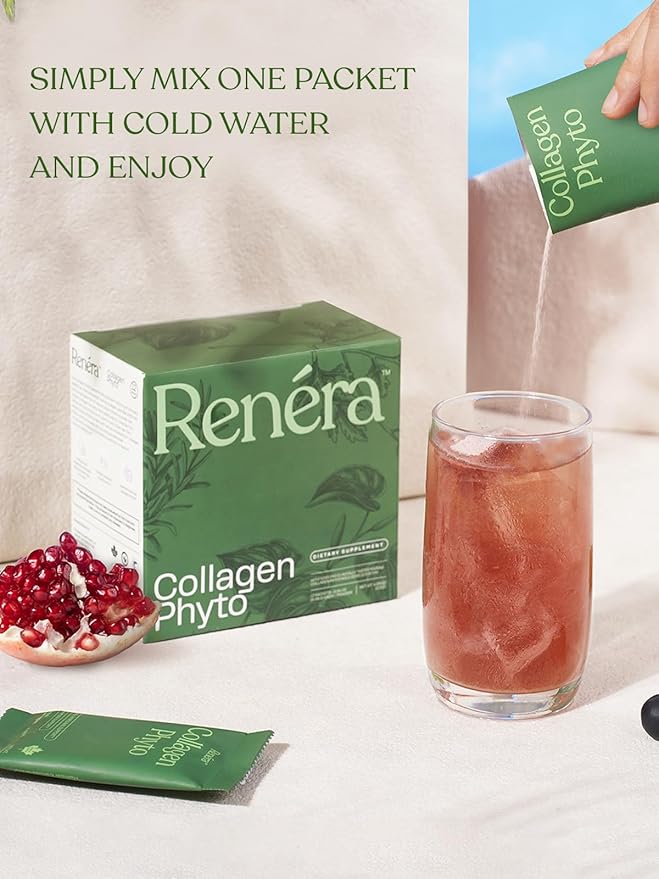 Renéra - Collagen Phyto Powder with Marine Collagen Peptides &amp Postbiotic Clinically Studied Ingredients for Healthy Skin Hair Nails and Immunity Healthy Aging Support* - 12 Packets