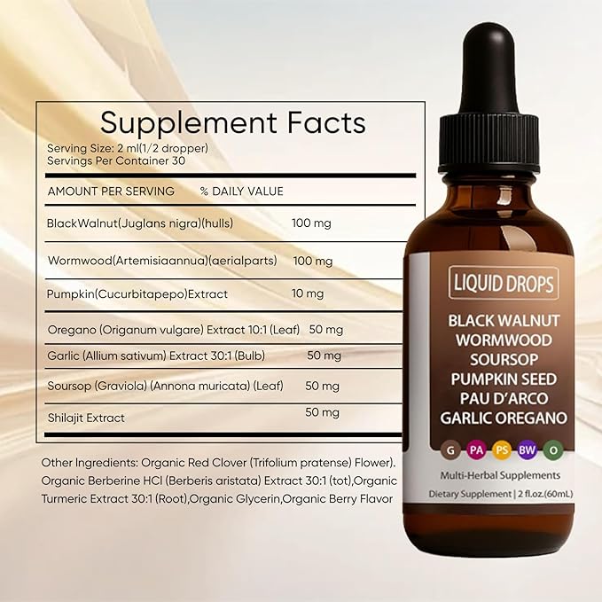 Vello Black Walnut Wormwood Gut Cleanse Wormwood Black Walnut Clove Drops Gentle Gut Cleanse &amp Health &amp Absorption with Pumpkin SeedPAU D'arco Soursop (1)