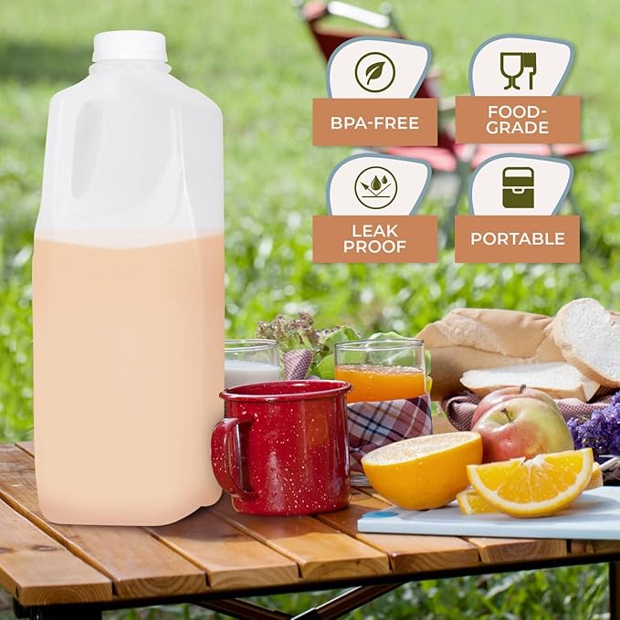 Half Gallon Jugs Bottles (Pack Of 12 x 64 Oz) with Tamper Evident White Screw Caps – Great for Homemade Juices Milk Smoothies Tea and Other Beverages - Food Grade BPA Free