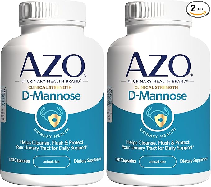 AZO D Mannose Urinary Tract Health Cleanse Flush &amp Protect The Urinary Tract No.1 Pharmacist Recommended Brand Clinical Strength Non-GMO 120 Count (Pack of 2)