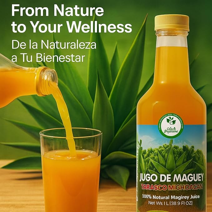 Maguey Juice – 1000 ml (1 L) – Pure Agave Jugo Maguey – Vegan 100% Artisanal Non-GMO – Natural Digestive Support – Rich in Vitamins B2 B3 &amp C Iron Calcium Magnesium &amp Zinc – Hecho en Méx