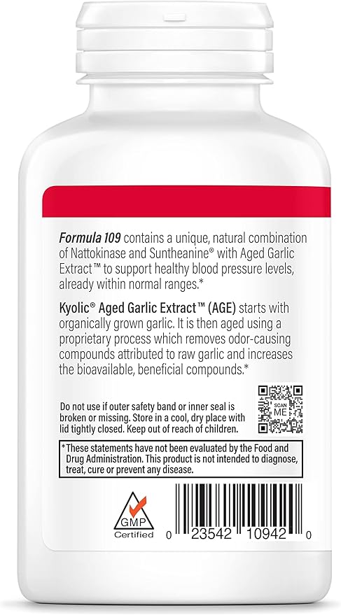 Kyolic Aged Garlic Extract Formula 109 - for Blood Pressure Health - Supports Maintaining Blood Pressure Levels Already Within a Normal Range - Heart Health Supplement - 160 Capsules
