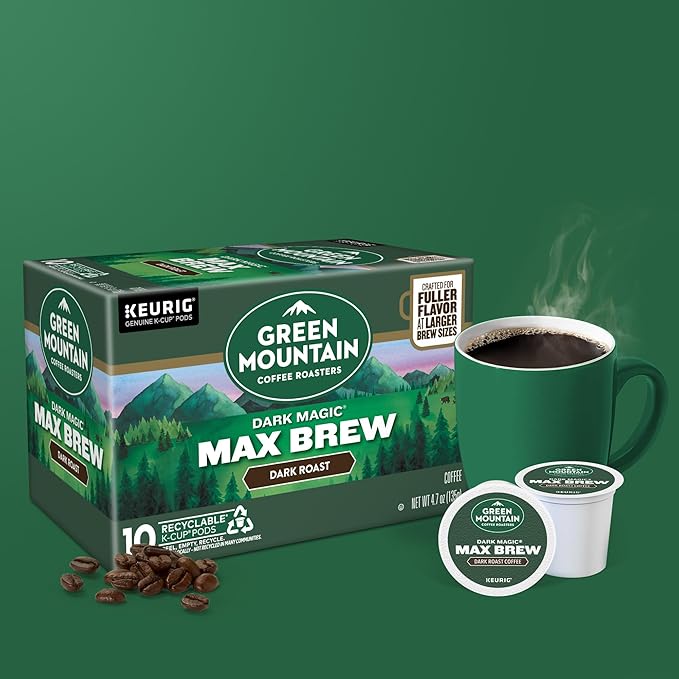 Green Mountain Coffee Roasters Dark Magic Max Brew Single Serve Keurig K-Cup Pods Dark Roast Coffee 60-Count Box (6 Packs of 10)