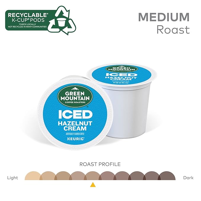 Green Mountain Coffee Roasters ICED Hazelnut Cream Single Serve Keurig K-Cup Pods Flavored Iced Coffee 60 Count (6 Packs of 10)