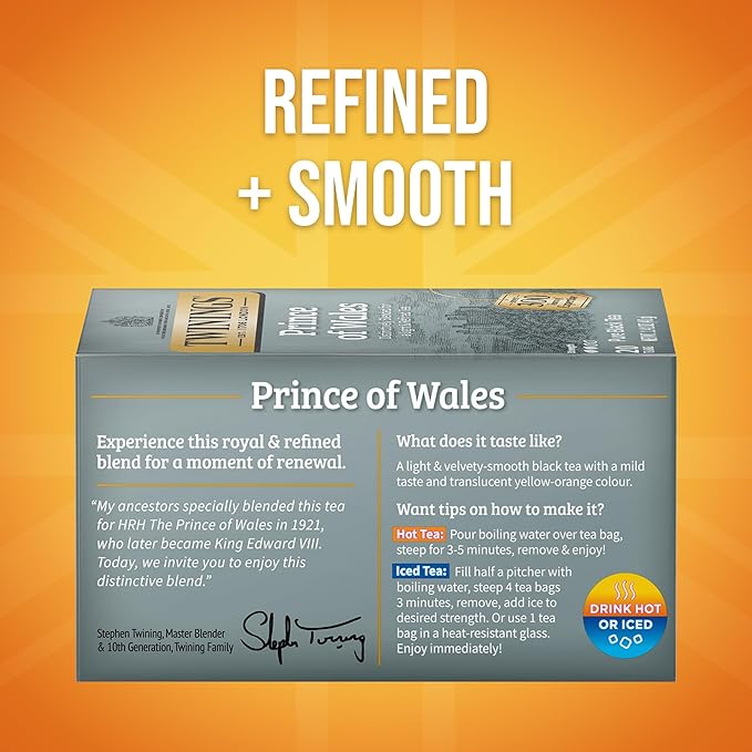 Twinings Prince of Wales Black Tea Individually Wrapped Bags 20 Count (Pack of 6) Velvety Smooth &amp Mild Caffeinated Enjoy Hot or Iced 120 Teabags