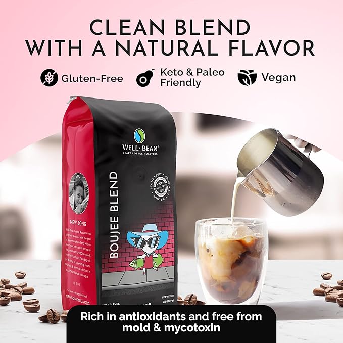 Well-Bean Coffee - Boujee Blend Ground Coffee Made of Brazil Colombia and Honduras Coffee Antioxidant Rich Coffee Ground Dark Roasted Coffee 2 lb