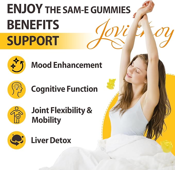 SAM-e Gummies with L-Tyrosine Vitamin B Complex &amp NAC CoQ10 High-Potency SAM-e Supplement - Pineapple Flavor for Mood Joint Cognitive &amp Liver Detox Vegan Friendly 180 Gummies