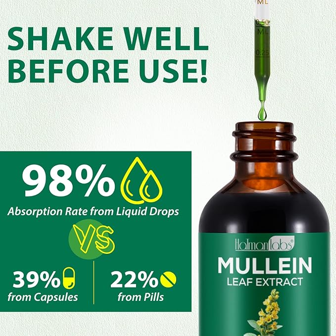 Mullein Leaf Extract for Lungs Mullein Drops for Lungs Support Lung Respiratory Function for Healthy Breathing Improvement in Pulmonary Function Natural &amp Safe Supplement (2 PC)