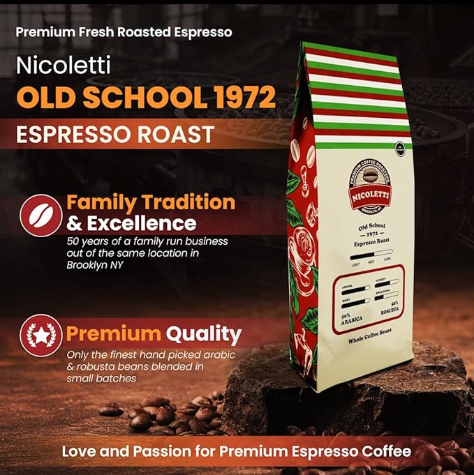 Nicoletti “Old School 1972” Espresso Roast [Whole Beans 2lb] Made in Brooklyn NY Since 1972 (Fresh Roasted Espresso with Date Stamp)