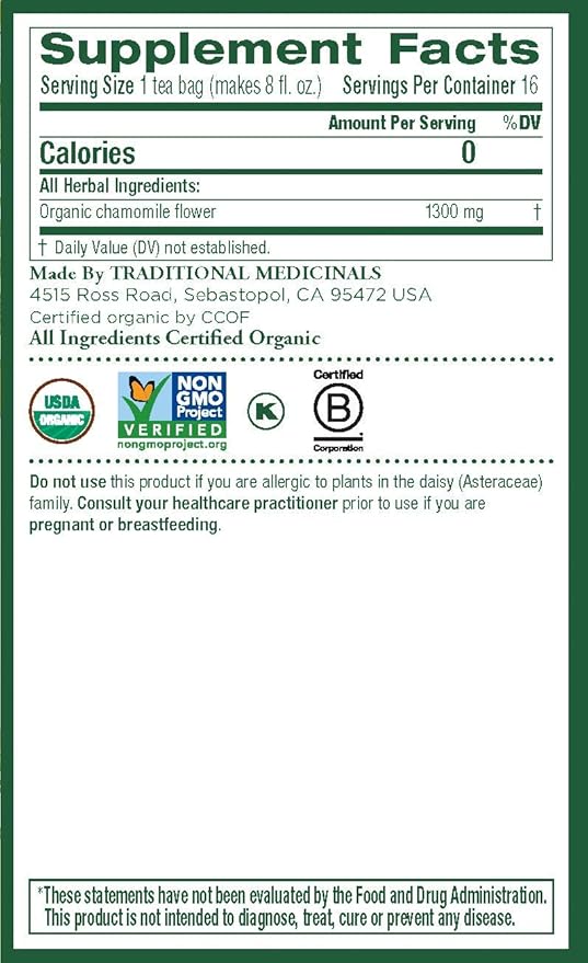 Traditional Medicinals Tea Chamomile Org