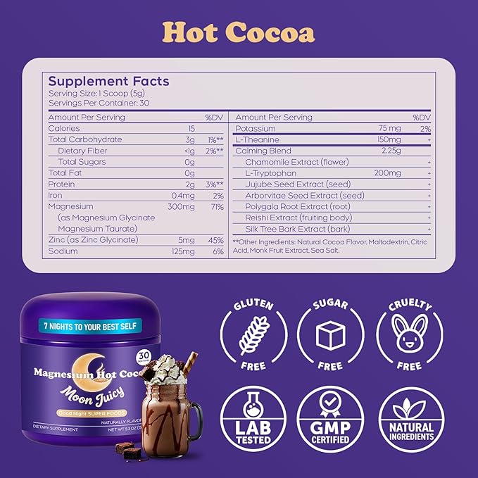 Nighttime Sleep Hot Cocoa Mix for Adults - Natural Magnesium for Sleep