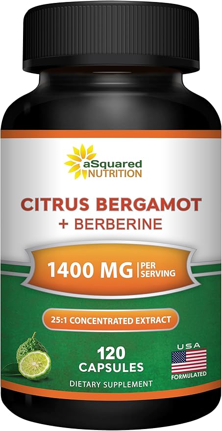 aSquared Nutrition Citrus Bergamot with Berberine Supplement - 1400mg Per Serving Max Strength Complex - 120 Capsules - Supports Cardiovascular Health - Pills Alternative to Gummies &amp Liquid Drops
