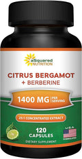 aSquared Nutrition Citrus Bergamot with Berberine Supplement - 1400mg Per Serving Max Strength Complex - 120 Capsules - Supports Cardiovascular Health - Pills Alternative to Gummies &amp Liquid Drops