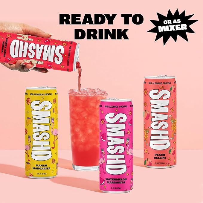 SMASHD Party All Day Non-Alcoholic Cocktail Variety Pack 8 x 12 fl oz Cans | Ready-to-Drink Mocktails | Low Calorie Low Sugar Low Carb | 45 Calories per Can | Gluten Free with Electrolytes