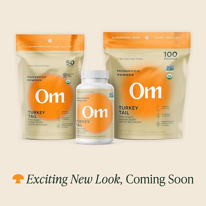 Om Mushroom Superfood Turkey Tail Organic Mushroom Powder 3.5 Ounce 50 Servings Immune Support Polysacchrides Beta-Glucans Gut Health &amp Holistic Defense Mushroom Supplement