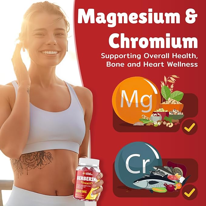 2000mg Berberine Supplement Gummies – High Potency Wellness Blend with Ceylon Cinnamon Turmeric Magnesium &amp Chromium Vegan Non-GMO Gluten-Free Peach Flavor 60 Gummies - 1 Pack