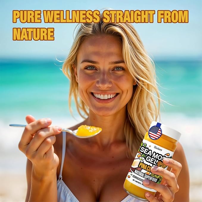 Biolore Pina Colada Sea Moss Gel 16 oz - No Added Sugar Vegan Made in USA - Wildcrafted Sea Moss Superfood with 92 Essential Vitamins - Ready to Use No Prep Needed