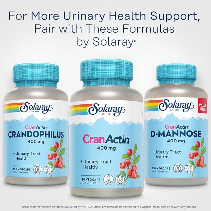 SOLARAY CranActin Cranberry Extract 400 mg - Cranberry Supplements for Women and Men - Bladder and Urinary Tract Health Support with Vitamin C - Vegan 60-Day Guarantee 120 Servings 120 VegCaps
