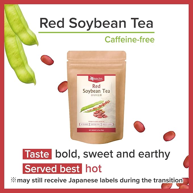 Onkatsu Farm Red Soybean Premium Japanese Tea Bags Bold Earthy Flavor Hot or Iced Caffeine Free 30 Total Tea Bags