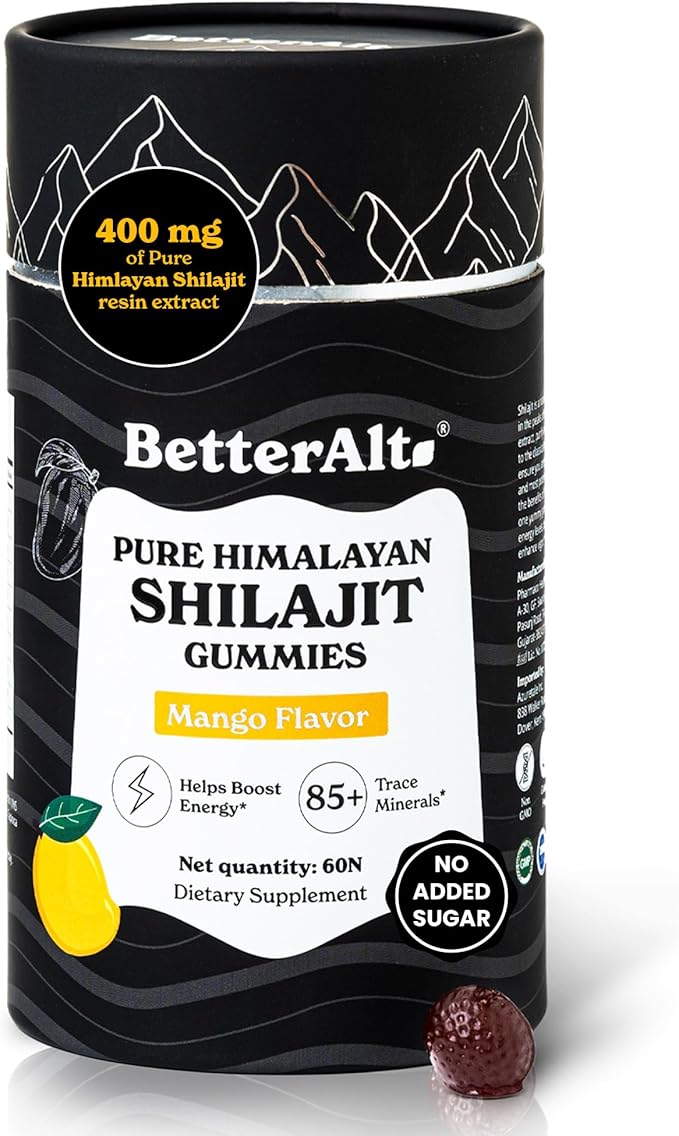 Better Alt Pure Himalayan Shilajit Gummies with Shilajit |High Potency Gold Grade| 60 Gummies for Energy Boost &amp Immune Support 75 Percent + Fulvic Acid| Travel Friendly Mango Flavor