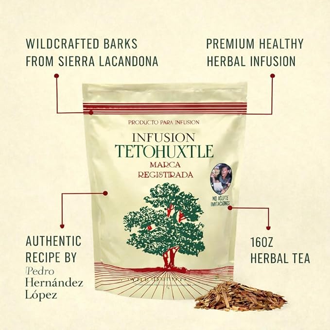 Tetohuxtle Herbal Tea - 16oz Healthy Infusion with Wildcrafted Barks from Sierra Lacandona - Unique Herbal Tea Bags for a Delicious Experience - Premium Herbal Teas
