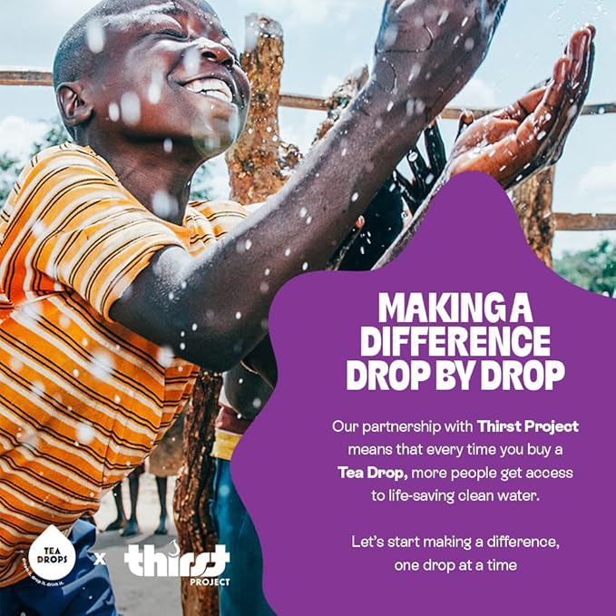 Tea Drops 30 Bulk Pack Organic Ube Bagless Tea - Loose Leaf Lightly Sweetened On-The-Go. Plastic-Free - Iced or Hot