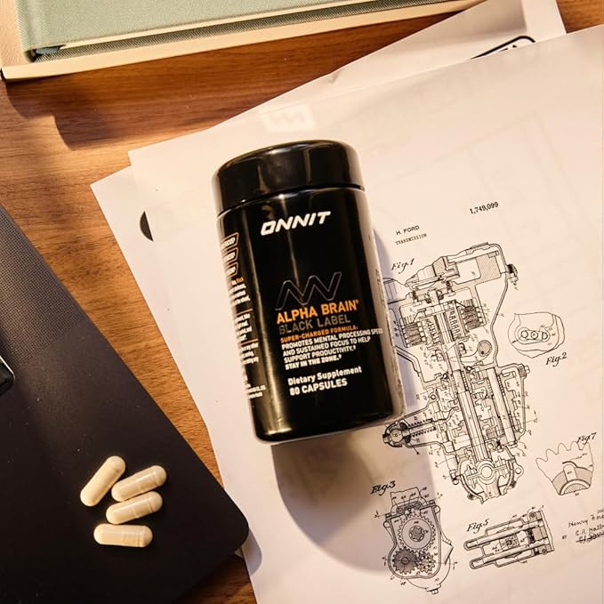 ONNIT Alpha Brain Black Label Capsules IGEN Non-GMO Tested Citicoline Brain Supplement for Concentration and Memory Lion’s Mane Lutemax Lutein L Theanine and Mucuna Pruriens 80 Count