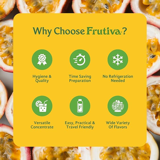 Frutiva Authentic Passion Fruit Drink Mix | Made in Mexico with Cane Sugar | Aguas Frescas Concentrate Makes 2.6 Gallons Per Bottle | No High Fructose Corn Syrup | Perfect for Drinks Desserts &amp M