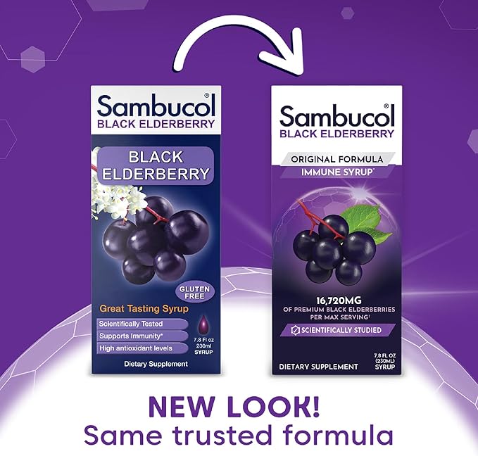 Sambucol Black Elderberry Syrup - Black Elderberry Liquid Immune Support for Kids and Adults High Antioxidants Gluten Free - Original Formula - 7.8 Fl Oz 2-Pack