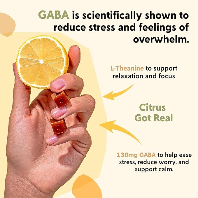 PYM Citrus Mood Chews Support for Stress Worry &amp Overwhelm 60 Count | 130mg GABA 90mg L-Theanine | VeganNon-GMO Gluten-FreeNo Added Sugar | All-Natural Mood Balance Supplement in Resealable