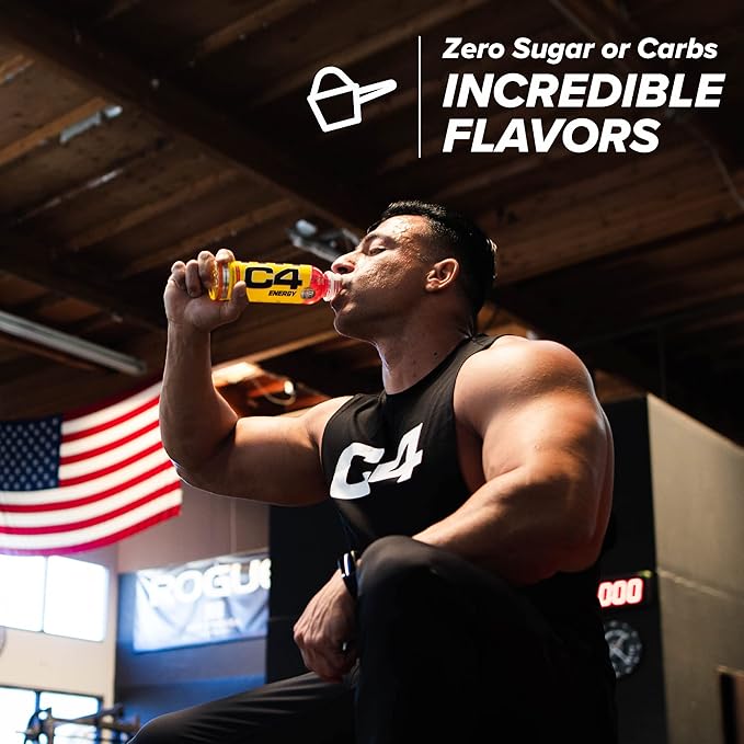 C4 Energy Non-Carbonated Zero Sugar Pre Workout Drink + Beta Alanine Orange Slice 12 Fl Oz Pack of 24
