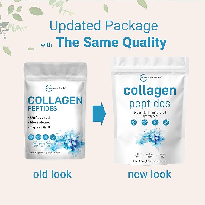 Micro Ingredients Bovine Collagen Peptides Powder 1lb | Type I &amp III + Natural Protein | Grass-Fed Bovine Source | Unflavored | Paleo Non-GMO