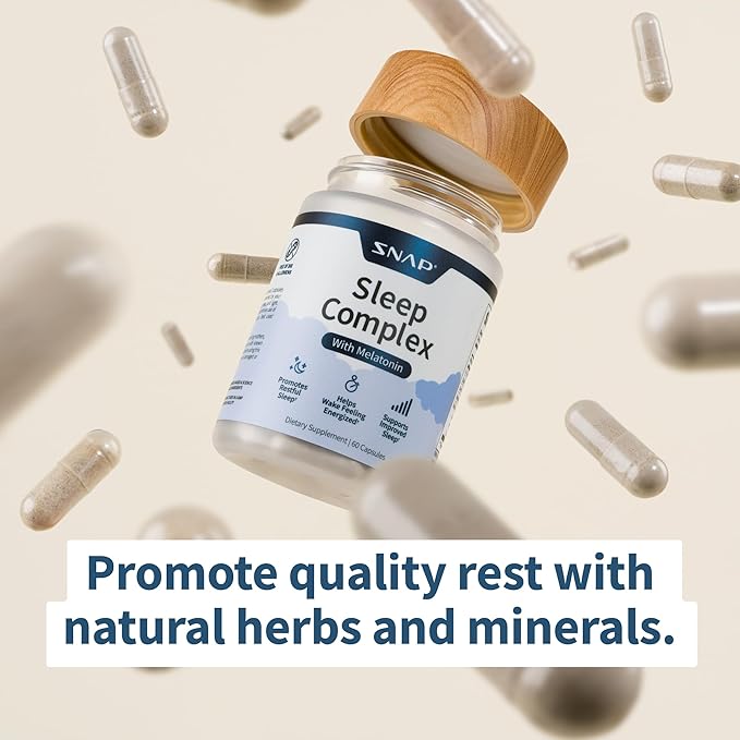 Snap Supplements Natural Sleep Aid with Melatonin &amp Valerian Root – Supports Relaxation Restful Deep Sleep &amp Nighttime Recovery – 60 Capsules