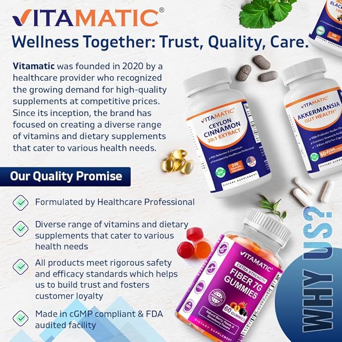 Vitamatic Ceylon Cinnamon &amp Berberine with Chromium – Plant-Based Botanical Extract – Vegetable Capsules – Non-GMO Gluten-Free – Concentrated Herbal Supplement – 240 Capsules