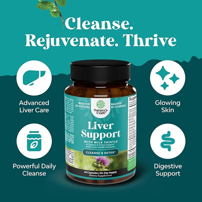 Liver Cleanse Detox &amp Repair - Herbal Liver Support Milk Thistle Supplement - Silymarin Milk Thistle Supplements with Dandelion Root Choline Beetroot &amp Artichoke Extract - 60 Count (Pack of