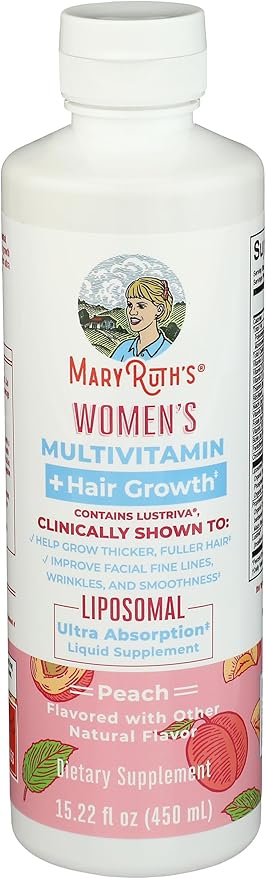 MARYRUTH'S Women's Multivitamin + Lustriva Hair Growth Liposomal | Biotin 10000mcg | Clinically Tested for Thicker Fuller Hair Improved Facial Fine Lines &amp Wrinkles | Ages 18+ | 15.22 Fl Oz