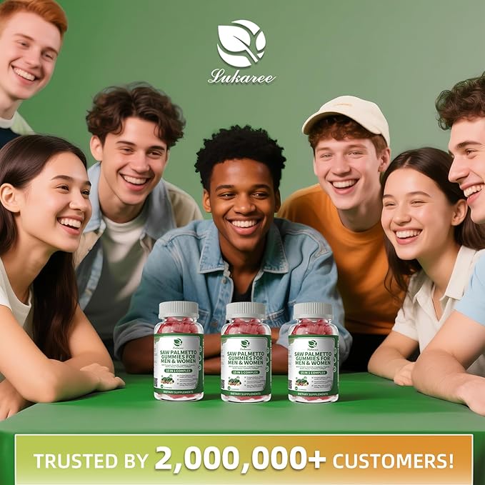 Lukaree Saw Palmetto for Men &amp Women 15 in 1 Saw Palmetto Extract Gummies with Pumpkin Seed Oil Prostate Health Supplements for Men Advanced DHT Blocker Hair &amp Urinary Health Support 60 C