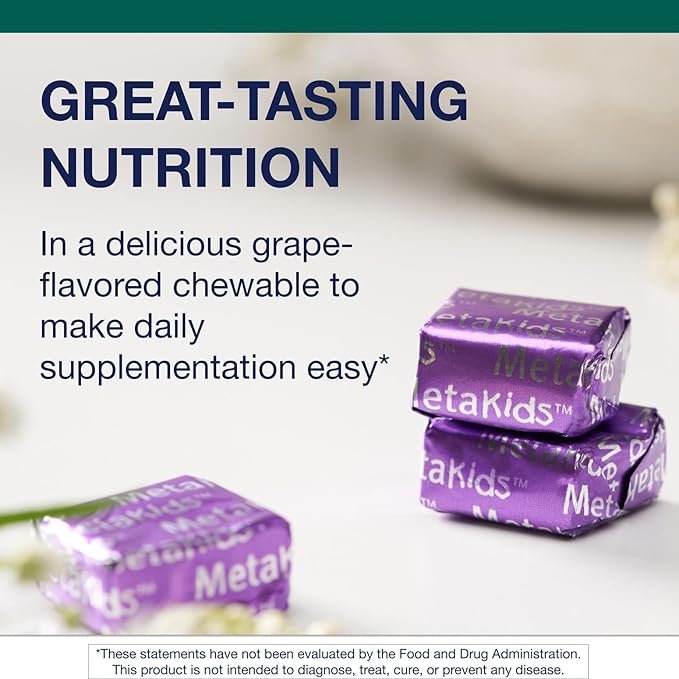 Metagenics MetaKids Multivitamin Soft Chews - Complete Daily Vitamin for Kids* - with Vitamins A C D E &amp B Complex for Immune Bone &amp Growth Support* - 60 Chewable Servings Grape Flavor