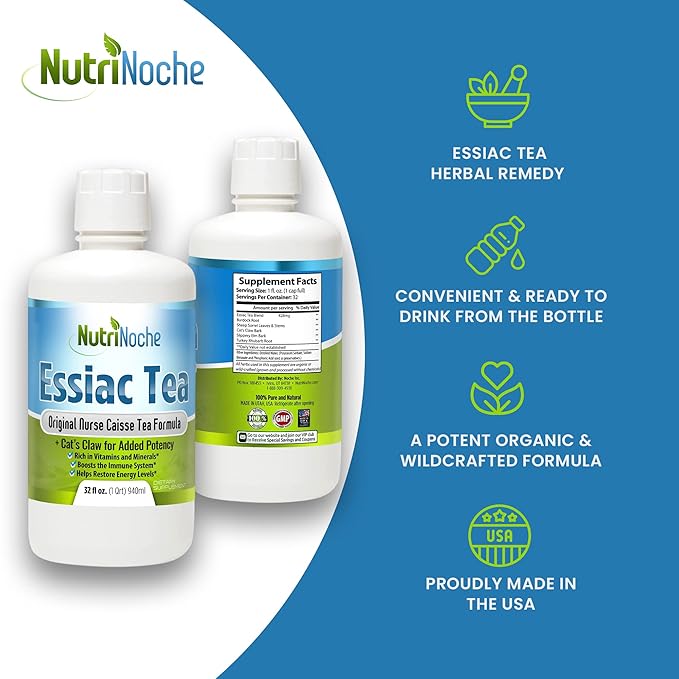 NutriNoche All Natural Genuine Essiac Tea - Pure Essiac Liquid Herbal Supplement - Organic and WildCrafted Herbs - 32 oz Bottle - Ojibwa Tea - Pre-Brewed Ready to Drink