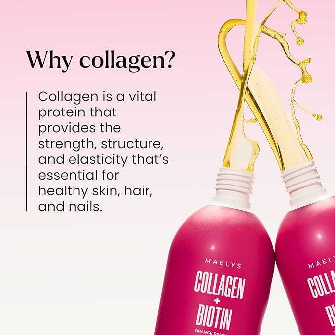 MAËLYS Super Charged Liquid Collagen for Women - Collagen Peptides Supplement with Biotin for Hair Skin and Nails - Orange Peach (Pack of 2)
