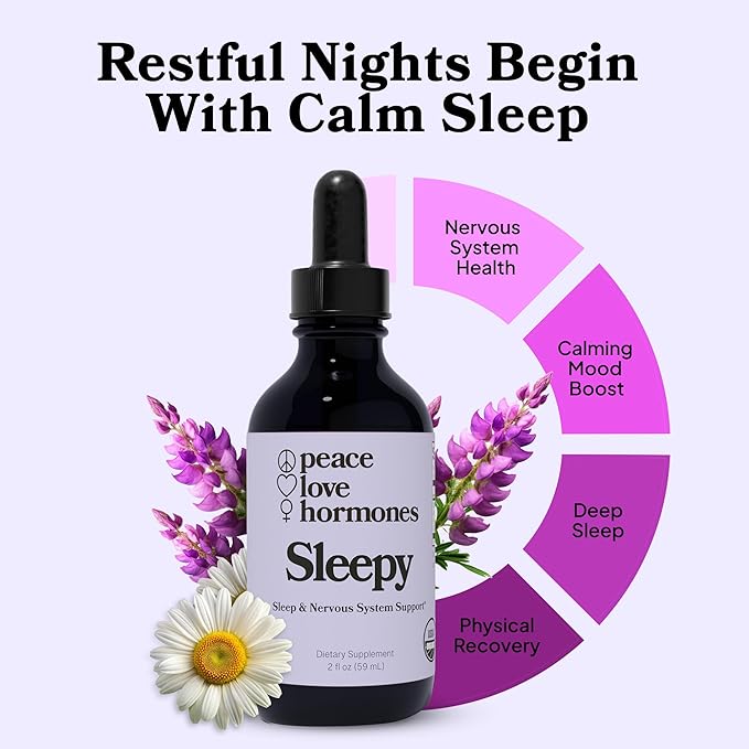 peace. love. hormones. Sleepy Natural Sleep Aid &amp Nervous System Support – Herbal Supplement – Helps Ease Occasional Bloating - Supports Skin Clarity– Non-Drowsy Herbal Formula
