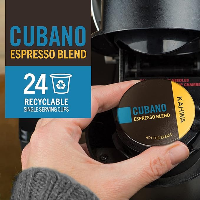 Kahwa Coffee Cubano Cuban Coffee Dark Roast Blend Single-Serve Coffee Pods Compatible with Keurig Brewers 24 pods