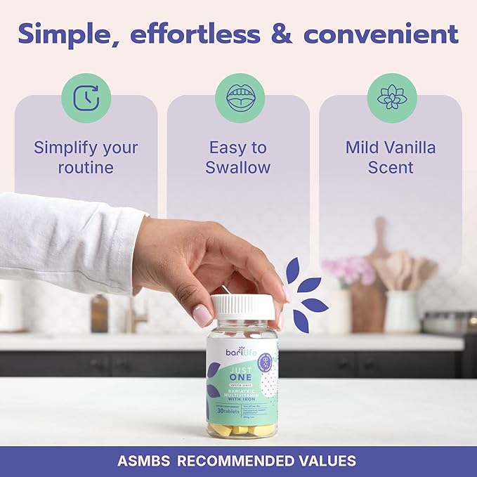 Just One - Once Daily Bariatric Multivitamin with Iron 90 Count for Gastric Sleeve and Gastric Bypass