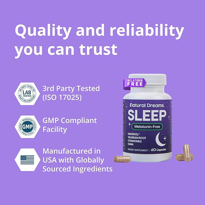 Univera Natural Dreams Melatonin-Free Gentle Sleep Support Natural Sleep Maizinol Valerian Root Chamomile Flower GABA Magnesium - 60 Capsules