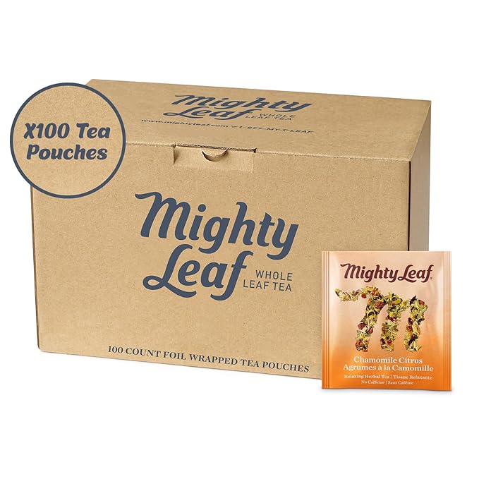Mighty Leaf Chamomile Citrus Herbal Tea – 100 Count Tea Pouches – Caffeine-Free Blend with Chamomile Orange Peel &amp Lemongrass – Calming Herbal Tea for Relaxation &amp Sleep Support