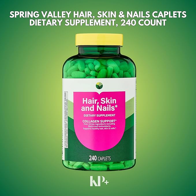 KP+ Hair Skin &amp Nails | Collagen Support | Over 15 Key Ingredients Including Biotin &amp Antioxidants | Dietary Supplement | 240 Caplets | Pack of 2