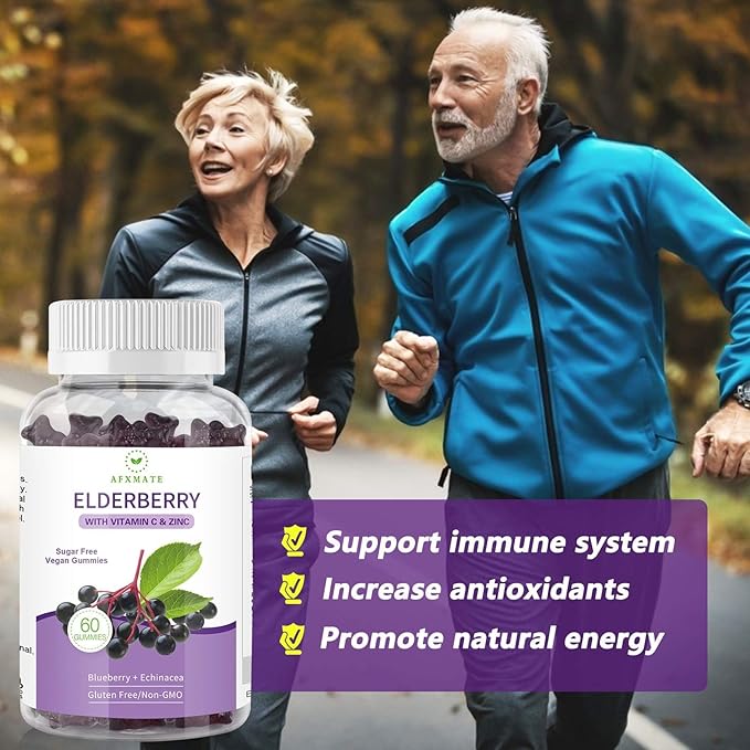 AFXMATE Sambucus Black Elderberry Gummies with Zinc and Vitamin C for Adults Kids Immune Support Sugar Free Elderberry 120 Counts